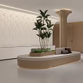 Modern Interior With Curved Banquette Sofa Potted Plants And Textured Wall Design