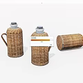 Wicker Woven Thermos Flask Set With Three Pieces As Practical Household Items