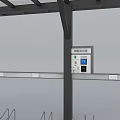 Modern Bus Stop Shelter With Metal Frame Canopy And Information Panels