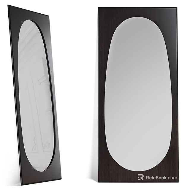Modern Home Decor Featuring Two Unique Oval Mirrors With Black Frames 3d model 
