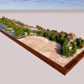 Great Wall Themed Sculpture Model With Mountain Trees And Water On Wooden Base
