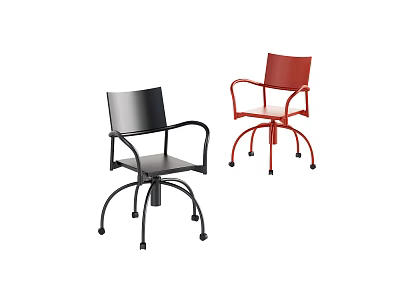 Two Modern Office Chairs With Black Red Color Arms And Wheels 3d model