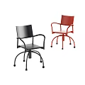 Two Modern Office Chairs With Black Red Color Arms And Wheels