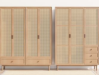 Nordic Wardrobe Solid Wood Wardrobe Rattan Wardrobe 3d model