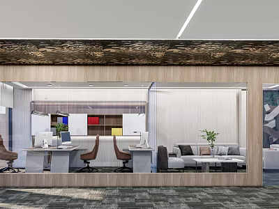 Modern Public Office Space Interior Design With Open Layout Work Desks Sofa And Green Plants 3d model