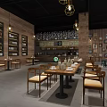 Cozy Café Interior With Wooden Walls Wine Racks Pendant Lights And Decorative Paintings