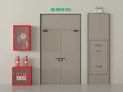 Indoor Fire Safety Equipment With Emergency Exit Door And Fire Extinguisher Cabinet 3d model