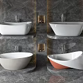 Elegant Modern White Bathtub With Unique Shape Marble Wall And Gold Accents