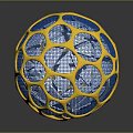 Golden Mesh Spherical Structure With Blue Interior And Reflective Surface 3d model