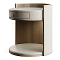 Modern Round Nightstand With Drawer And Ribbed Panel Design 3d model