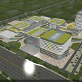 Modern Hospital Building Complex With Green Roofs Surrounding Roads Parking Areas And Illuminated Design