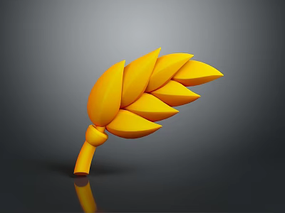 Golden Wheat Ear 3D Rendered Design As Cereal Grain Food Element With Shiny Surface 3d model