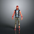 Man With Red Hair Black Vest Blue Printed T Shirt Ripped Jeans Red Shoes And Wristbands