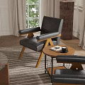 Stylish Wooden Frame Leather Armchairs For Bright Elegant Modern Cozy Living Room Interior Decor