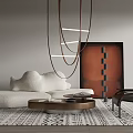 White Cloud Shaped Sofa And Round Coffee Table Set With Black Chair Hanging Lamps