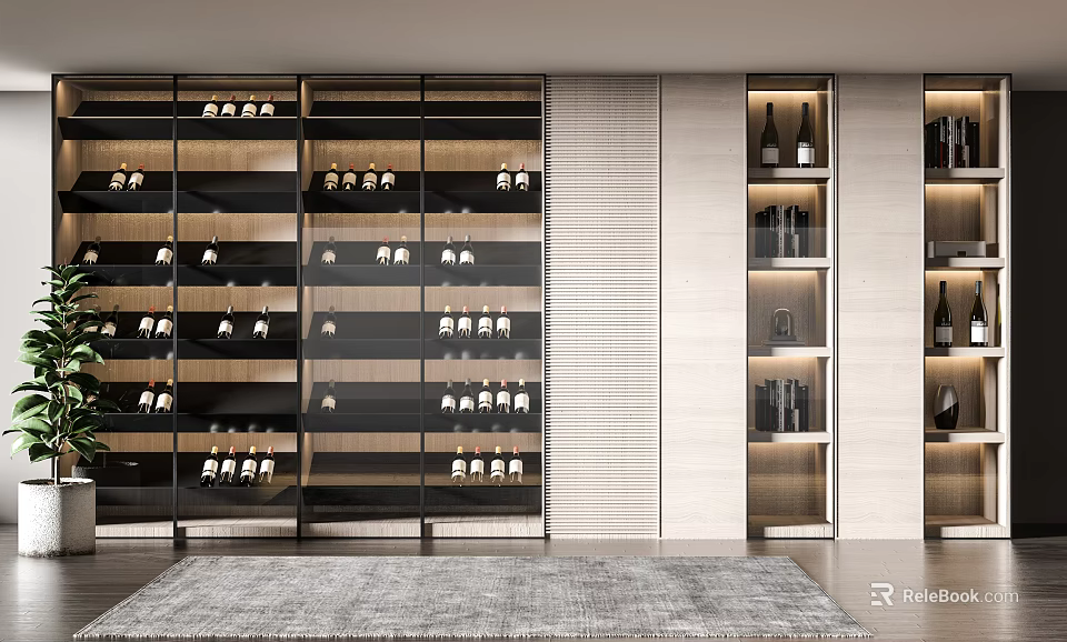 Modern Luxury Wine Cabinet With Glass Doors And Illuminated Shelves For Wine Storage 3d model 