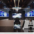 Modern KTV Interior Design With Large Screen Neon Lights Reflective Floor And Sofa