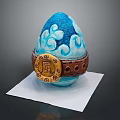 Elegant Furniture Ornament Egg With Blue Wave Design And Brown Leather Belt