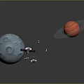 Cartoon Space Scene With Red Planet Blue Moon Craters And Small Astronaut Character