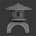 Traditional Stone Lantern Outdoor Furniture With Umbrella Shaped Top And Arched Base