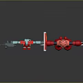 Two Robot Characters With Blue Green Red Black Design Extended Arms Sword And Claw Weapons
