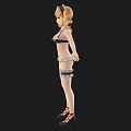 Anime Woman with Twin Tails in Maid Outfit Red White Clothing Black Stockings Red Shoes