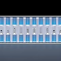 Modern Blue Display Shelves With Built in Lighting And White Items Arrangement