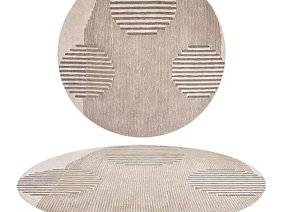 Modern Neutral Beige Round Rug Featuring Geometric Striped Patterns And Woven Texture Design 3d model