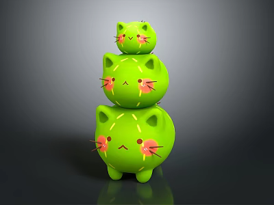 Game Movie Character Stacked Green Cat Figures With Pink Cheeks And Yellow Eyes 3d model Game Movie Character Stacked Green Cat Figures With Pink Cheeks And Yellow Eyes 3d model