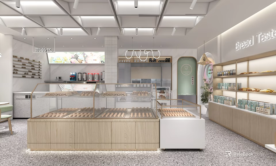 Modern Dessert Shop Interior With Glass Display Cases Fresh Pastries And Bright Lighting 3d model 
