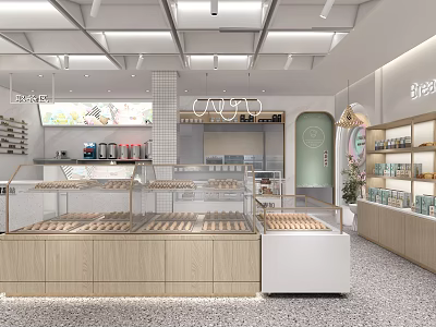 Modern Dessert Shop Interior With Glass Display Cases Fresh Pastries And Bright Lighting 3d model