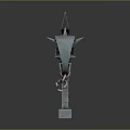Mythical Fantasy Axe With Metallic Blue Blades Orange Accents And Chain Detail