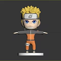 Anime Character Doll With Blonde Hair Blue Eyes And Orange Gray Outfit On White Base