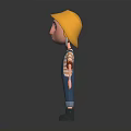 3D Animated Boy Character Wearing Yellow Hard Hat Striped Shirt Blue Overalls And Black Boots