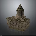 Historic Traditional Stone Building with Pointed Tower Arch Windows and Classic Roof Design