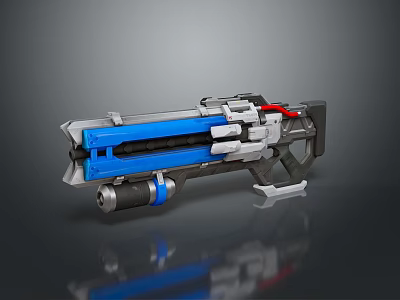Futuristic Sci Fi Weapon with Blue Gray Black and Red Detailed Mechanical Parts Design 3d model