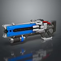 Futuristic Sci Fi Weapon with Blue Gray Black and Red Detailed Mechanical Parts Design