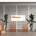 Modern Glass Room Divider With Gray Orange Gradient And Green Plants Orange Chair