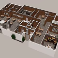 Restaurant Interior Layout with Multiple Seating Areas Tables and Decorative Plants 3d model