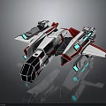 Futuristic White And Red Aerospace Spaceship With Wings And Glowing Thrusters