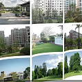 Modern Residential Area With High Rise Buildings Green Lawns Trees And Benches