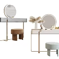 Modern Dressing Tables With Round Mirrors Metal Frames Velvet Stools And Decorative Items 3d model