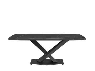 Modern Black Marble Dining Table With Striped Surface And Crossed Metal Legs 3d model