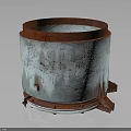Heavy Duty Cylindrical Industrial Vessel With Rusted Metal Surface Red Rim And Base Structure