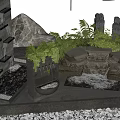 Charming Garden Ornament with Flowing Water Green Ferns Natural Stones and Decorative Structures