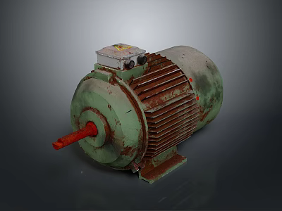 Old Rusty Green Electric Motor Featuring Red Shaft And Top Control Box 3d model