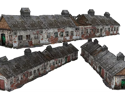 Old Industrial Factory Complex Featuring Connected Buildings Damaged Roofs And Weathered Brick Walls 3d model