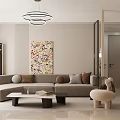 Modern Minimalist Cream Tone Living And Dining Room Interior Design With Warm Comfortable Furnishings
