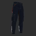 Dark Blue Workwear Cargo Pants With Multiple Pockets Contrast Stripe Cuffs And Red Accent