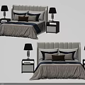 Modern Double Bed Interior With Bedside Tables Lamps And Decorative Bedding 3d model